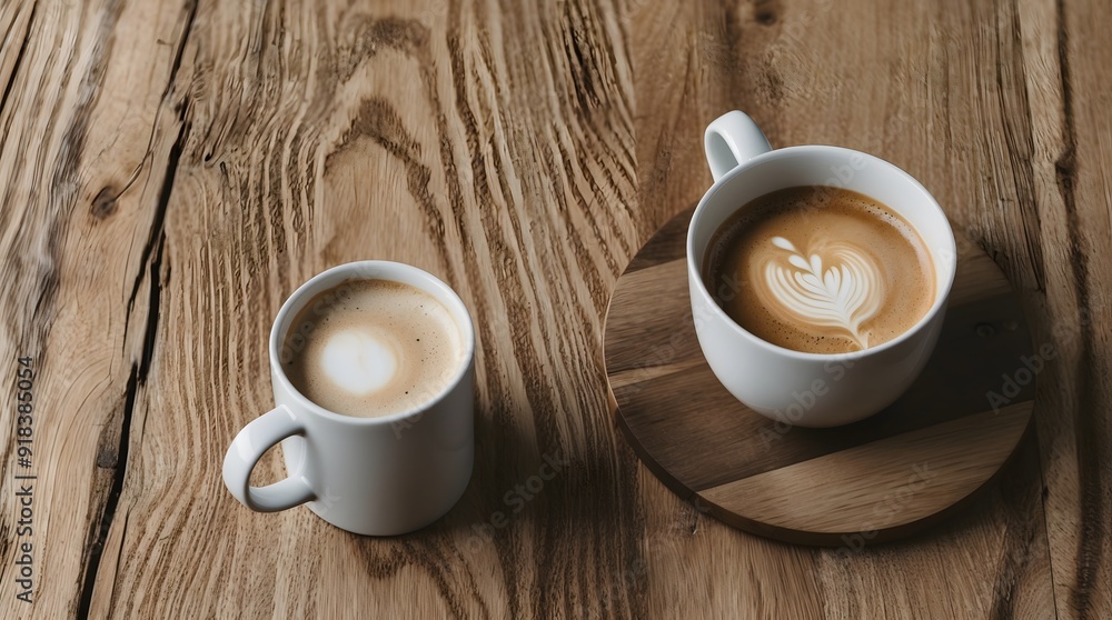 Obraz premium Concept photo of a cup of coffee, latte art with space for text
