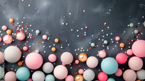 Colorful Decorative Balls Arranged on a Dark Background for Crafting