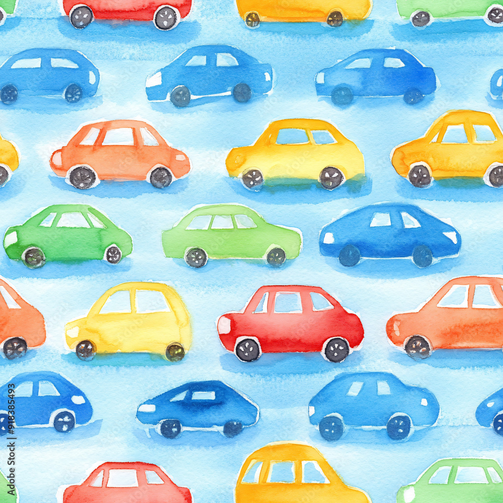 cars pattern, water color style (seamless, repeatable, tile) cars pattern, water color style (seamless, repeatable, tile)