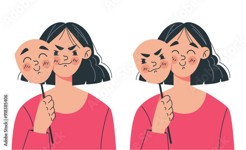 Bad people characters wear good mask concept. Vector graphic design illustration element