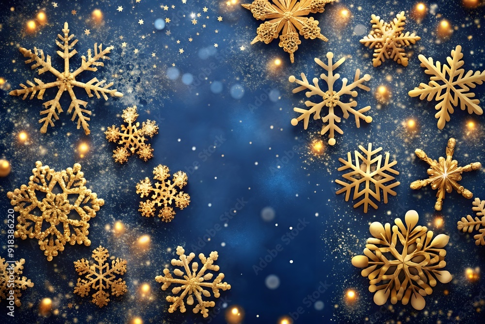 Christmas background with glitter snowflakes and falling particles. Merry Christmas and Happy New Year banner. Luxury festive greeting card. Sparkling golden snowflakes. Panoramic Christmas background Christmas background with glitter snowflakes and falling particles. Merry Christmas and Happy New Year banner. Luxury festive greeting card. Sparkling golden snowflakes. Panoramic Christmas background