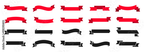 Red and black ribbon vector set. Ribbons banner collection. Isolated on a white background. A decorative element for project design, presentation, etc.
