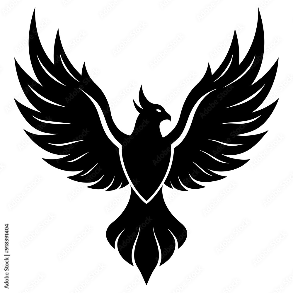 Obraz premium Vector silhouette bird with fire wings