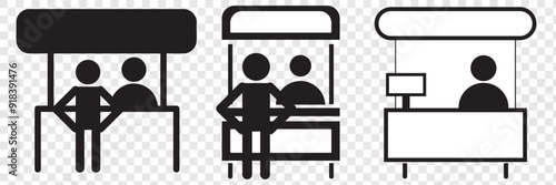 Sales booth vector icon, promo stand symbol. flat style. sales booth icon template black for your web site design, logo, app, UI. stand symbol. promo stand sign. EPS 10.