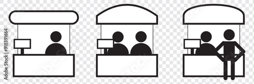 Sales booth vector icon, promo stand symbol. flat style. sales booth icon template black for your web site design, logo, app, UI. stand symbol. promo stand sign. EPS 10.