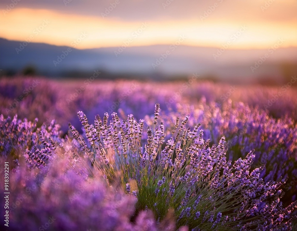 Obraz premium sunset lights on lavender farm