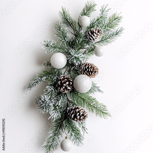 Wallpaper Mural Dark Green Pine Branches Adorned with Pine Cones and White Baubles: Elegant Holiday Decor Torontodigital.ca