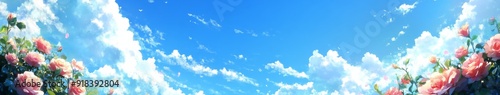 Passionate Rose Display Under a Bright Blue Sky: Anime-Style Abstract Art for Game and Storybook Illustrations in 4K Wallpaper.