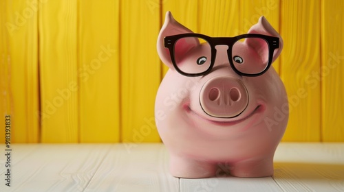 The piggy bank with glasses photo