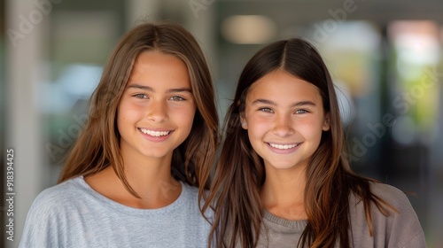 Happy Twin Teens Smiling Together in a Cozy Living Room