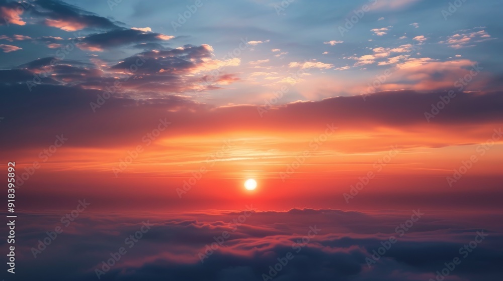 Majestic Sunset Above Layered Clouds in Mountainous Landscape Majestic Sunset Above Layered Clouds in Mountainous Landscape