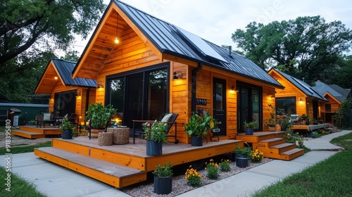 Sustainable tiny house community, small homes, shared spaces
