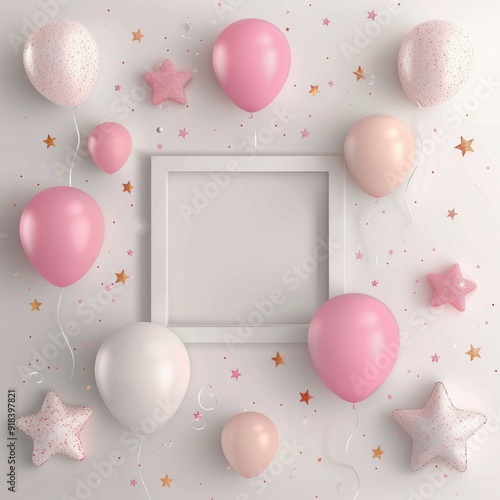 Decorative Pink Party Elements Arranged With Empty Space for Celebration Invi...