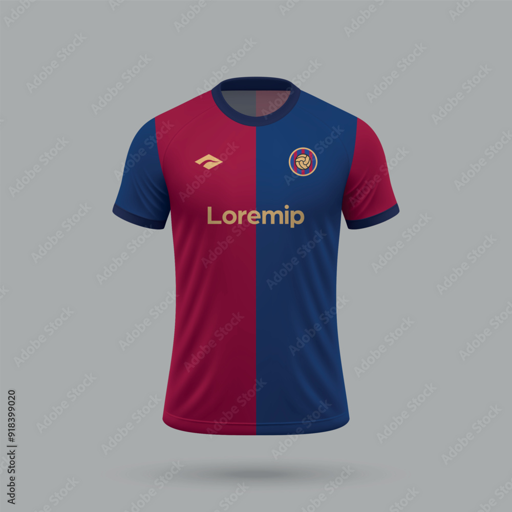 3d realistic soccer jersey in Barcelona style, football shirt template 2024