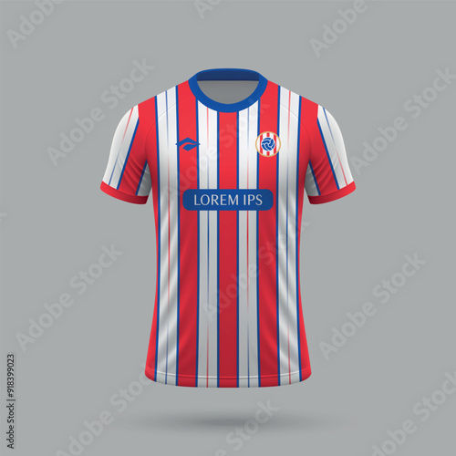 3d realistic soccer jersey in Atletico style, football shirt template 2024