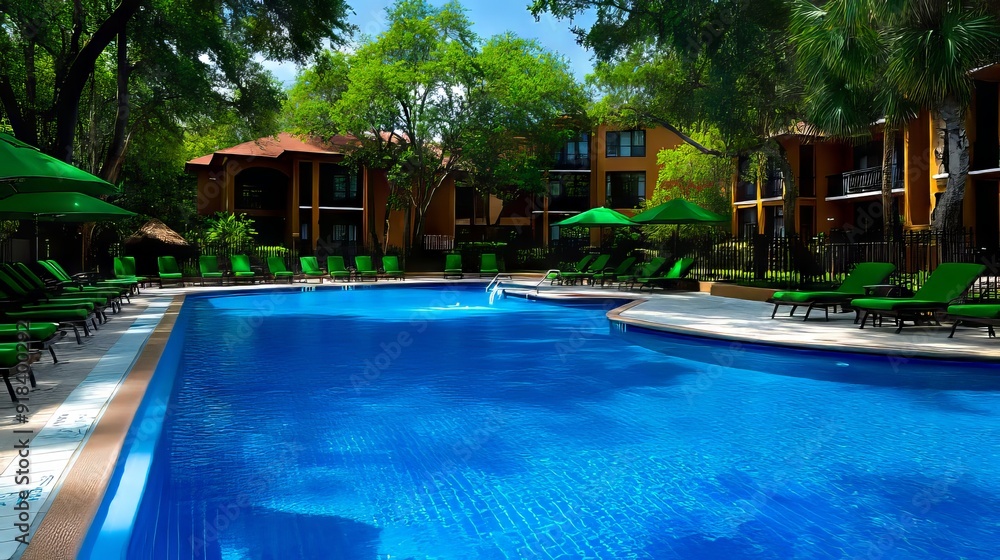 Fototapeta premium A large swimming pool surrounded by lounge chairs and umbrellas