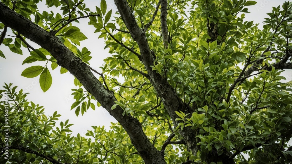 Obraz premium tree branches with green leaves and white background