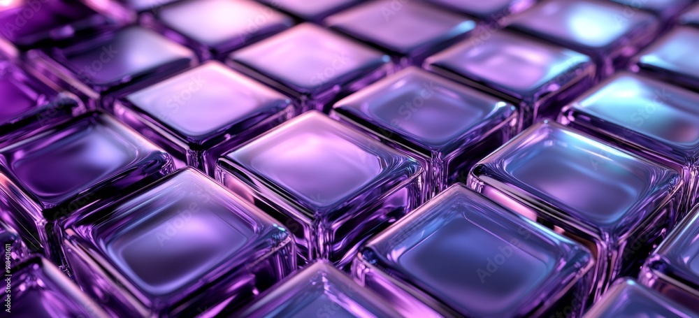 Futuristic Purple and Dark Grey Glass Grid with Reflective Cubes on Dark Background Futuristic Purple and Dark Grey Glass Grid with Reflective Cubes on Dark Background