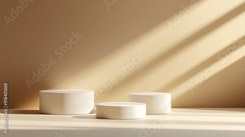 Wallpaper Mural Three white pedestals are placed in front of a wall Torontodigital.ca