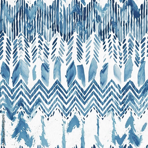 Summery ikat zig zag pattern in painterly brushstroke digital design. Modern coastal living printed chevron textile decor in seamless all over template.  photo