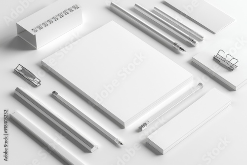 Realistic blank stationery set mockup isolated created with generative ai