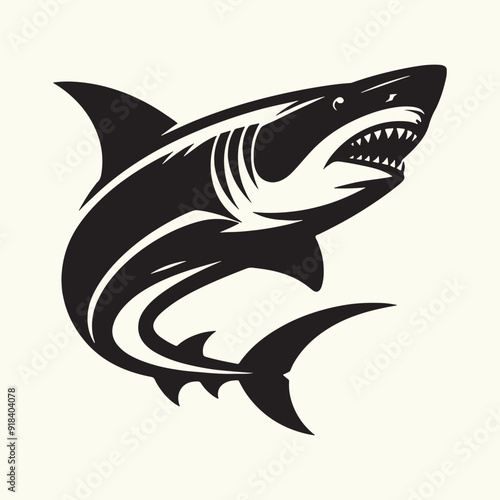 Shark line art Vector Illustration Black silhouette