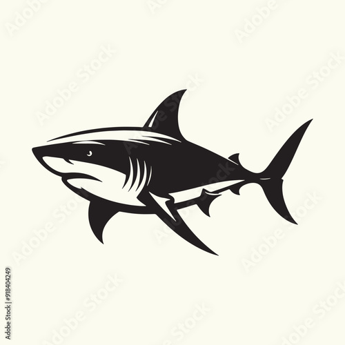 Shark line art Vector Illustration Black silhouette