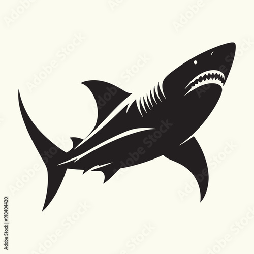 Shark line art Vector Illustration Black silhouette