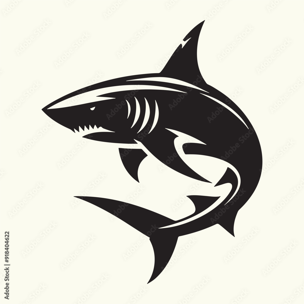 Fototapeta premium Shark line art Vector Illustration Black silhouette