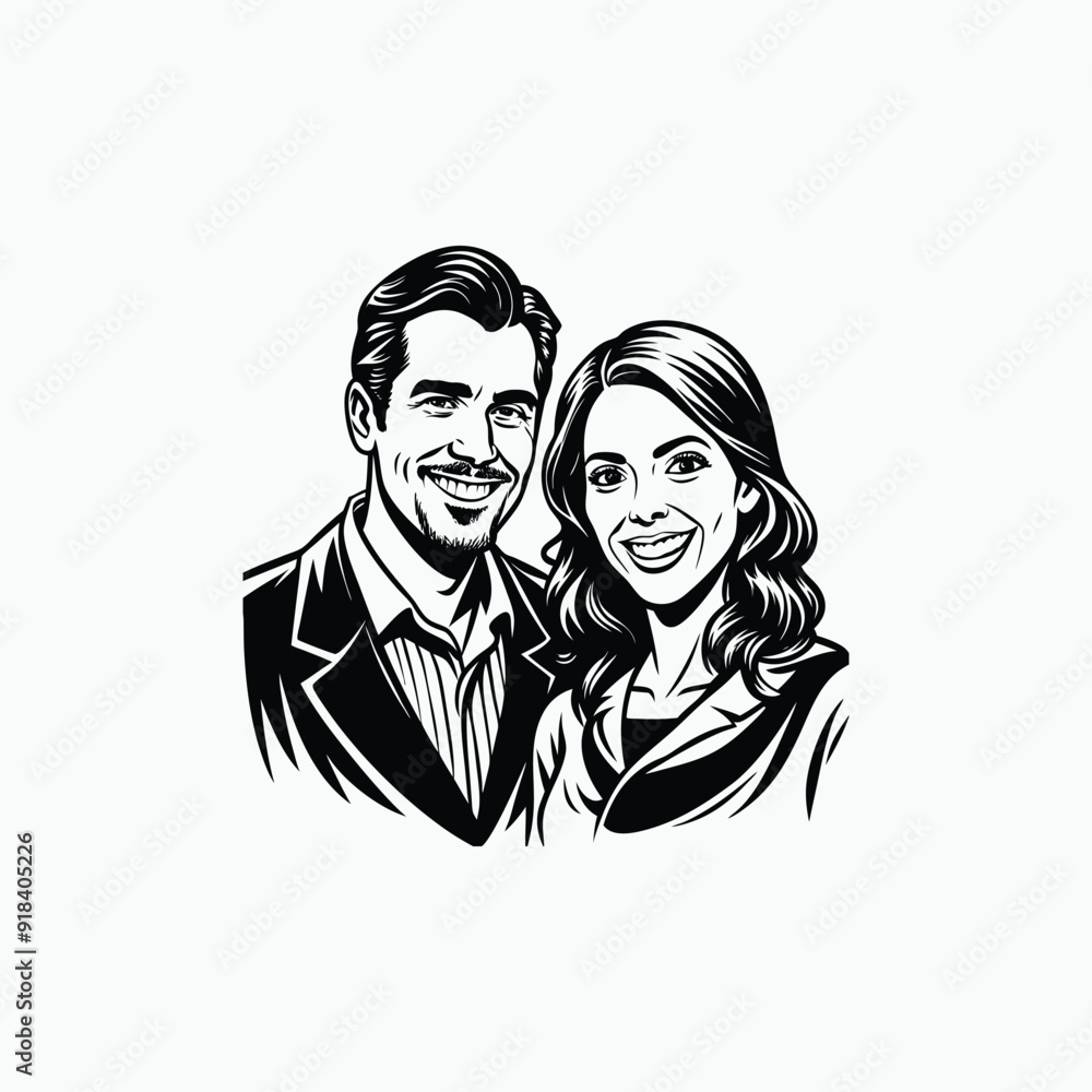 A smiling couple silhouette isotated on white background. A smiling couple silhouette isotated on white background.