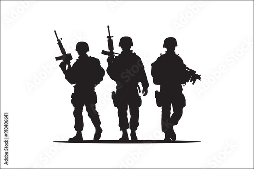 Silhouettes of Army Combat Soldiers, soldiers Vector bundle, Silhouette, Veteran Soldier vector. 