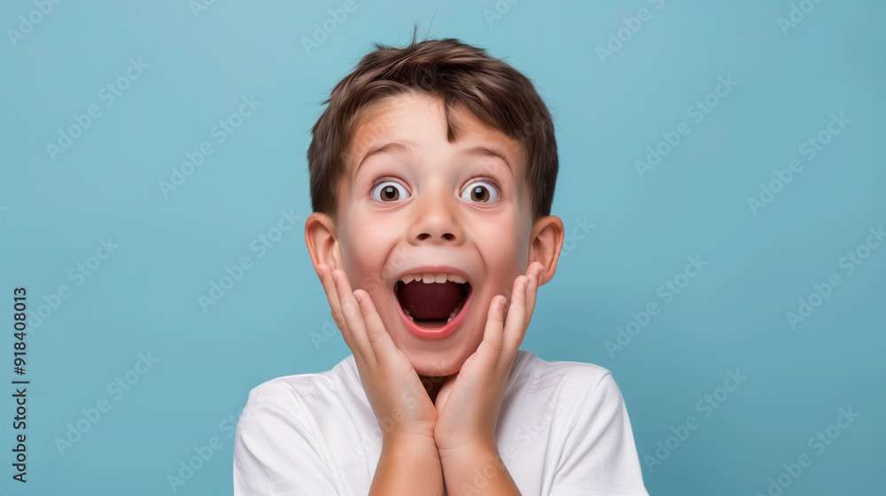 Excited young boy with wide eyes and open mouth 