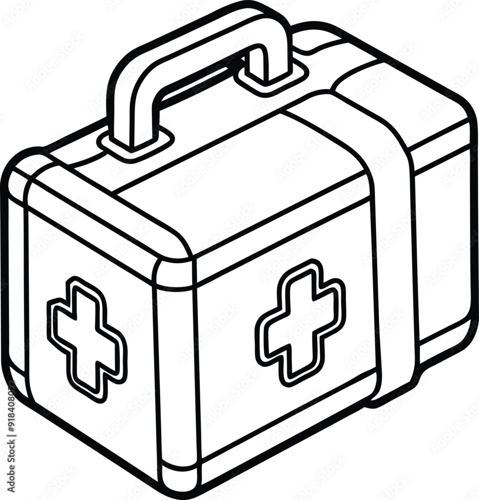Cute First Aid Box Icon Line Art Illustration on White Background Cute First Aid Box Icon Line Art Illustration on White Background