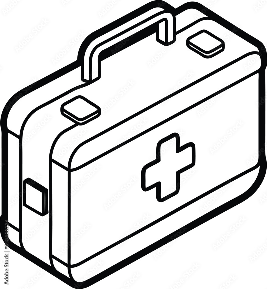 Cute First Aid Box Icon Line Art Illustration on White Background Cute First Aid Box Icon Line Art Illustration on White Background