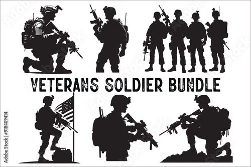 Silhouettes of Army Combat Soldiers, soldiers Vector bundle, Silhouette, Veteran Soldier vector. 