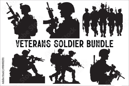 Silhouettes of Army Combat Soldiers, soldiers Vector bundle, Silhouette, Veteran Soldier vector. 