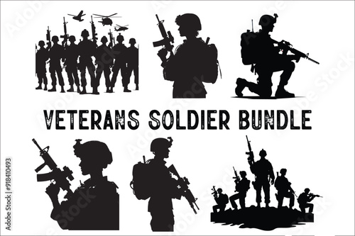 Silhouettes of Army Combat Soldiers, soldiers Vector bundle, Silhouette, Veteran Soldier vector. 