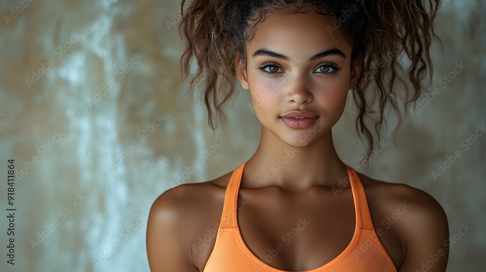 Portrait of an athletic fitness woman in a trendy sports bra, showing determination, on a white background Portrait of an athletic fitness woman in a trendy sports bra, showing determination, on a white background