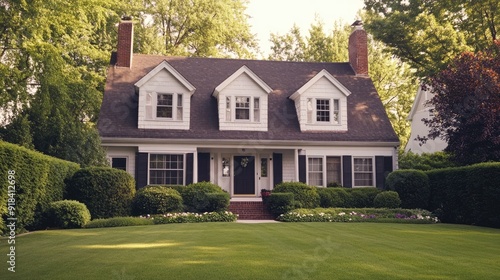 Classic Cape Cod-style house with a neat front yard and room for text