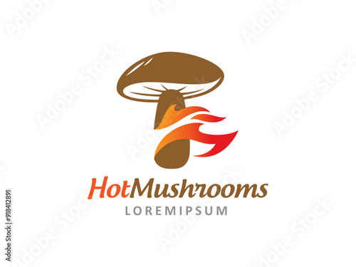 mushroom and fire logo symbol or icon template