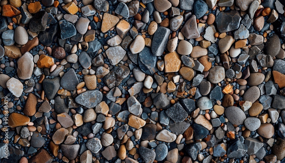 Diverse collection of smooth pebbles on a riverbed during daylight Diverse collection of smooth pebbles on a riverbed during daylight