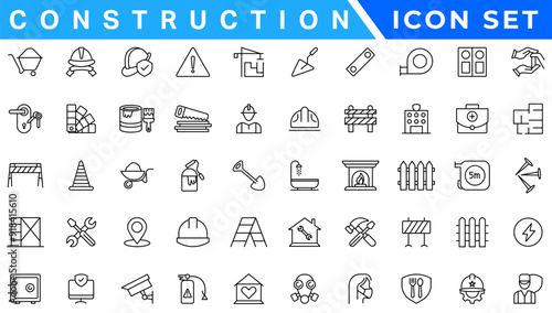 construction icon element set. Containing crane, building, land, excavator, maintenance, contractor, worker, architecture and more. Solid icons vector collection.
