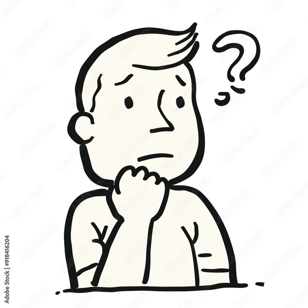 Doodle outline of a concerned man thinking.
Doodle outline of a concerned man thinking.