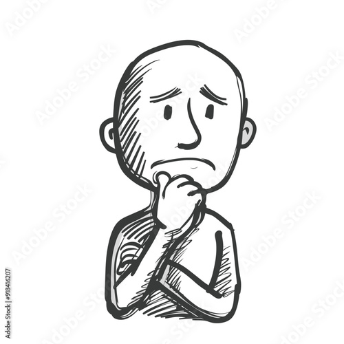 Doodle outline of a concerned man thinking.
