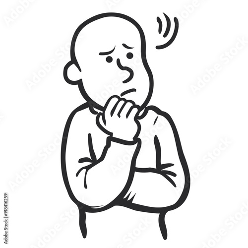 Doodle outline of a concerned man thinking.
