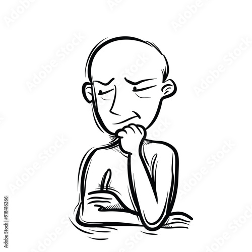Doodle outline of a concerned man thinking.
