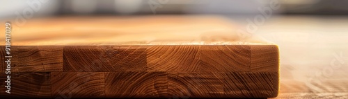 Close-up of a beautifully finished wooden board with an elegant grain pattern, displayed against a clean, minimalist background for product showcasingHighly details , 8K