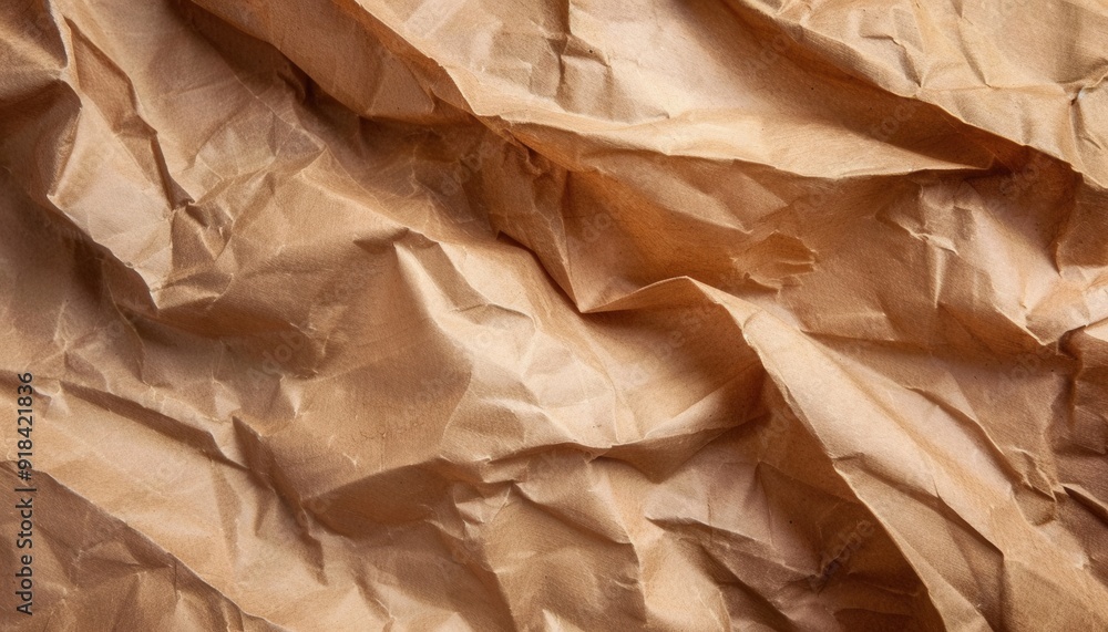 Crumpled brown paper texture in soft lighting against a neutral background Crumpled brown paper texture in soft lighting against a neutral background