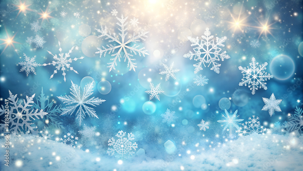 Sparkling Blue Winter Snowflake Background with Light Effects Sparkling Blue Winter Snowflake Background with Light Effects
