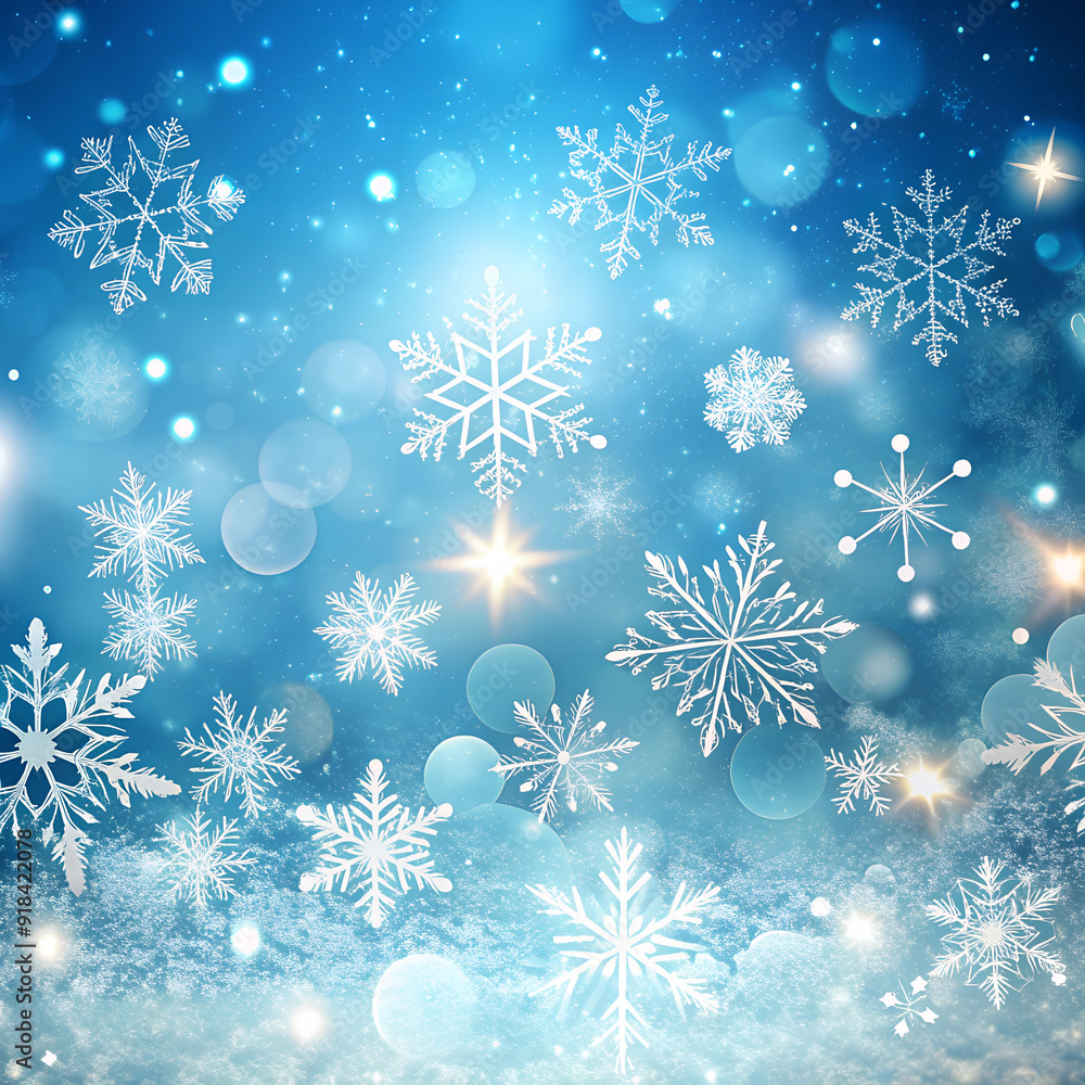 Sparkling Blue Winter Snowflake Background with Light Effects Sparkling Blue Winter Snowflake Background with Light Effects
